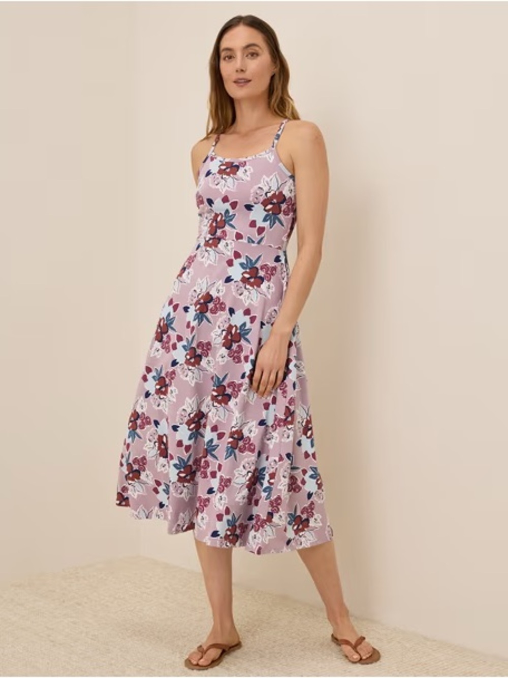 Pact Organic Fit & Flare Midi Dress Fresh Flora Lavender Haze